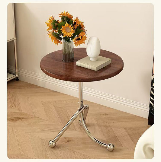 Retro Tripod Side Table | Solid Walnut Wood Round Top with Polished Chrome Legs | Sturdy Accent Table for Modern & Industrial Home Decor