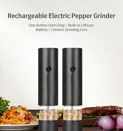 Electric Pepper Grinder Set, Rechargeable Automatic Salt and Pepper Mill with USB Charging Base, Adjustable Coarseness, One Hand Operation for Kitchen, Steak, BBQ