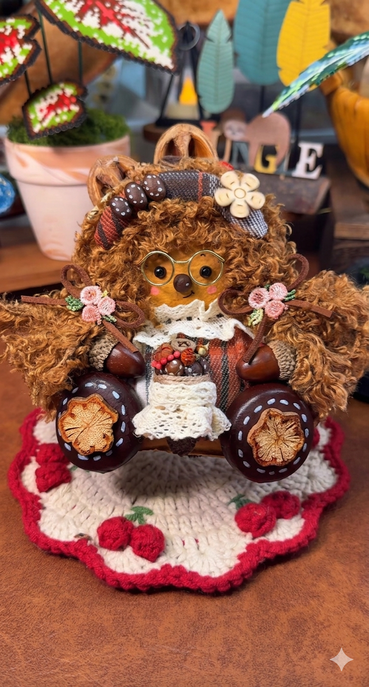 Hadmade DollWillow the Wisdom-Keeper – Handcrafted Forest Guardian with Miniature Floral Basket