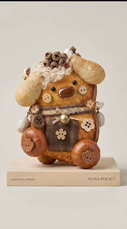 Handmade seed pod double-sided teddy bear statue - natural and environmentally friendly woodland art doll - unique rural home decoration and whimsical gifts