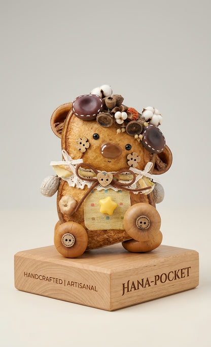 Handmade seed pod double-sided teddy bear statue - natural and environmentally friendly woodland art doll - unique rural home decoration and whimsical gifts