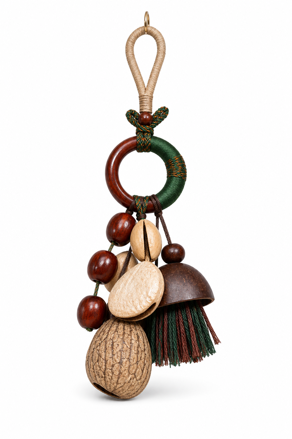 Handmade Natural Seed Pod Bag Charm | Boho Forest Purse Accessory with Tassel