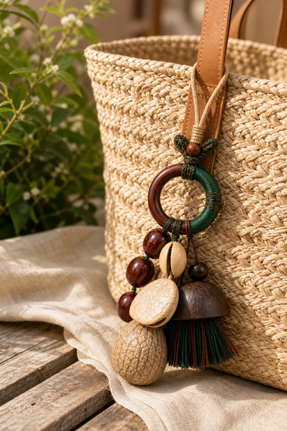 Handmade Natural Seed Pod Bag Charm | Boho Forest Purse Accessory with Tassel